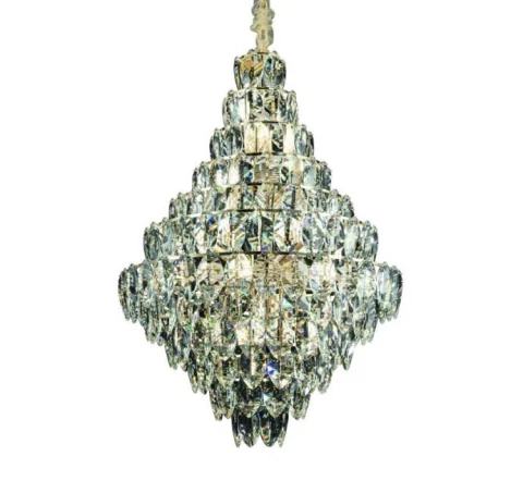 Lustre de cristal suíço com cristais transparentes, ideal para casas com pé direito duplo Lustres Gênesis Site online venda de Lustres e Iluminação