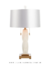Luminária de mesa de mármore com cúpula cinza e base elegante. Lustres Gênesis Site online venda de Lustres e Iluminação