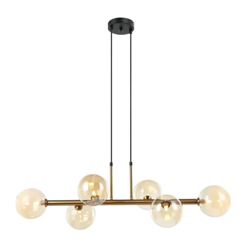 Lustre Pendente Moderno Abaporu/6 em bronze com cúpulas de vidro champagne, ideal para sala de jantar e ambientes gourmet.