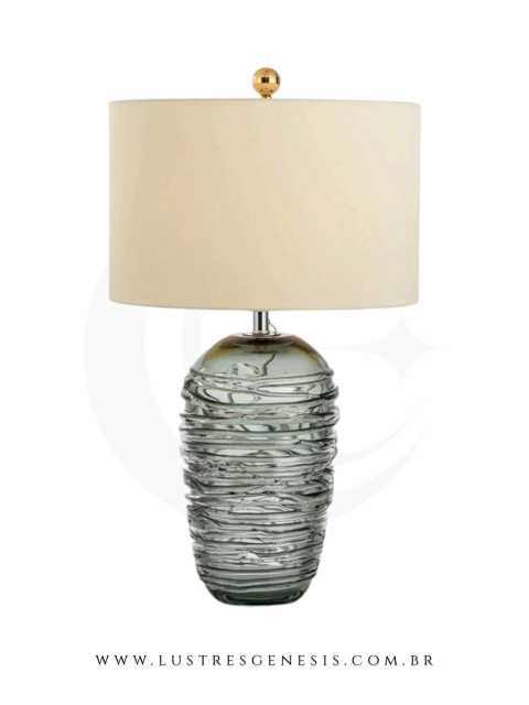 Abajur Borinelli com Cúpula Branca e Vaso de Cristal Fumê Para Leitura, Quartos, Escritório e Escrivaninhas