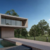 Balizador Moderno Vert Incolustres ao lado de uma passarela em um jardim moderno. Lustres Gênesis Site online venda de Lustres e Iluminação