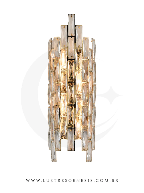 Arandela moderna de cristal dourada, ideal para quartos, cabeceira de cama e lavabos, modelo Sindora DCB02885.