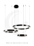 Lustre pendente com três anéis de LED dourados, ideal para sala de jantar e estar com pé direito duplo. Lustres Gêneis loja online de Lustres e Iluminação Decorativa