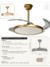 Ventilador de Teto Retrátil Dourado 4 Hélices Aerodinâmicas 3 Iluminações Dimerizável (100% a 10%) Com Controle Remoto