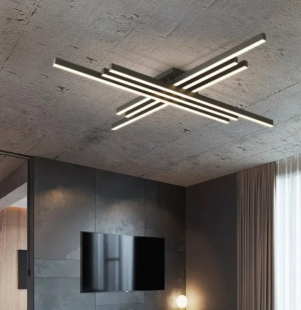 Luminária Plafon Moderno Hash Preto instalada em ambiente contemporâneo. Lustres Gênesis Site online venda de Lustres e Iluminação Decorativa