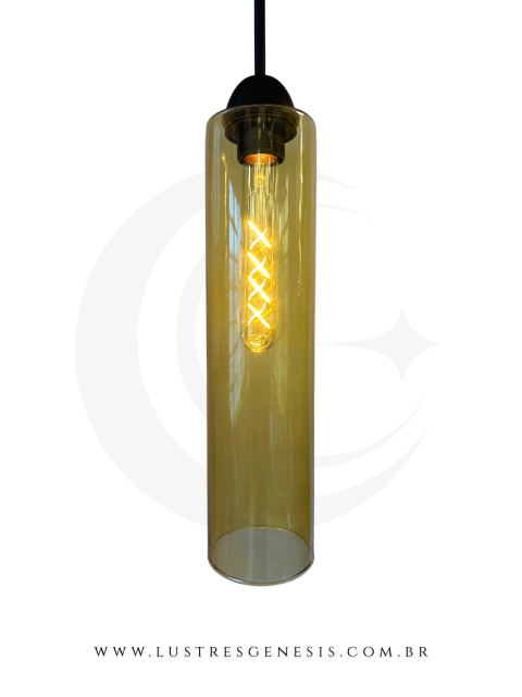 Lustre pendente Dunáh de vidro âmbar para sala de jantar.