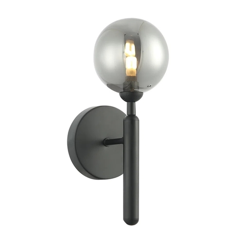 Arandela Moderna Abaporu Preto com design esférico e base cilíndrica, ideal para quartos, cabeceira de cama e lavabos. Lustres Gênesis Site online venda de Lustres e Iluminação decorativa 