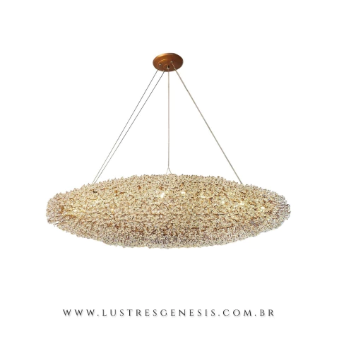 Lustre pendente de cristal Zeppelin com base dourada, ideal para salas de jantar e estar. Lustres Gênesis Site online venda de Lustres e Iluminação