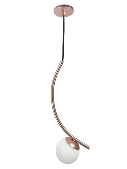 Pendente moderno Arco Rose Gold com globo leitoso Lustres Gênesis loja online de Lustres e Iluminação Decorativa