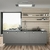 Plafon Moderno Opus instalado em uma cozinha contemporânea com armários cinza e prateleiras de madeira clara. Arandela Moderno Botton de LED Dourada da SkyLight, modelo SKY-3111AR-DO, com design circular e detalhes texturizados. Lustres Gênesis Site onlin