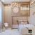 Lustre Pendente Moderno de LED Tsuki em um quarto elegante com decoração minimalista e cama aconchegante. Lustres Gênesis Site online venda de Lustres e Iluminação decorativa