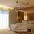 Lustre Pendente Moderno de LED Vinte Preto em um quarto elegante com cama e cortinas ao fundo. Lustres Gênesis Site online venda de Lustres e Iluminação decorativa