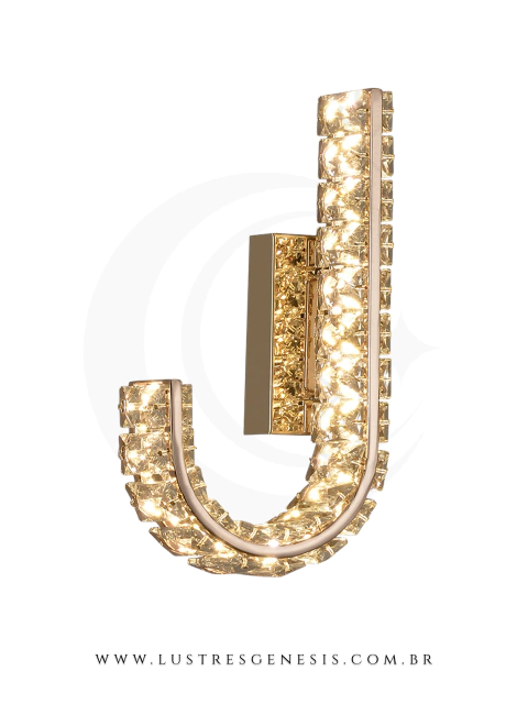 Arandela de cristal em forma de letra J com LED integrado quente, ideal para cabeceira de cama, quarto infantil e corredor.