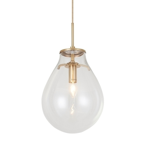 Luminária de teto pendente moderno com cúpula de vidro transparente e estrutura dourada. Lustres Gêneiss loja online de Lustres e Iluminação Decorativa