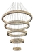 Lustre pendente de cristal LED com cinco anéis em design moderno, ideal para pé direito duplo e alto. Lustres Gênesis loja online de Lustres e Iluminação Decorativa