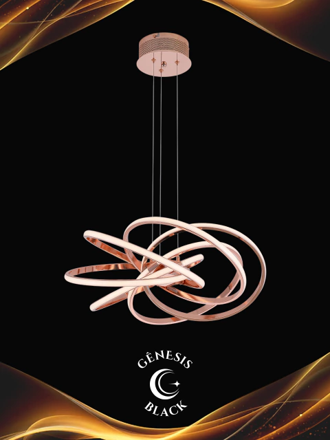 Lustre pendente espiral de LED na cor rose gold, modelo Sindora DCD01235, com design moderno, ideal para quartos, sala de jantar, lavabo e sala de estar. Luminárias em promoção BLACK FRIDAY Lustres em Promoção