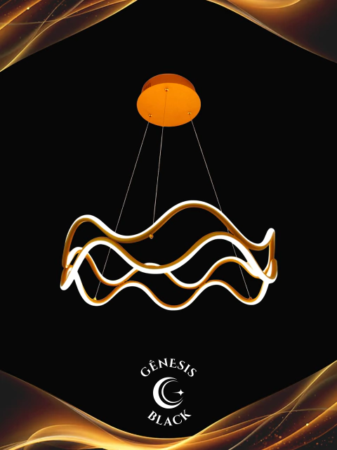 Lustre Pendente Maré com LED integrado em acabamento dourado, design moderno e ondulado, ideal para sala de estar, quartos, sala de jantar e áreas gourmet. Luminárias em Promoção BLACK FRIDAY