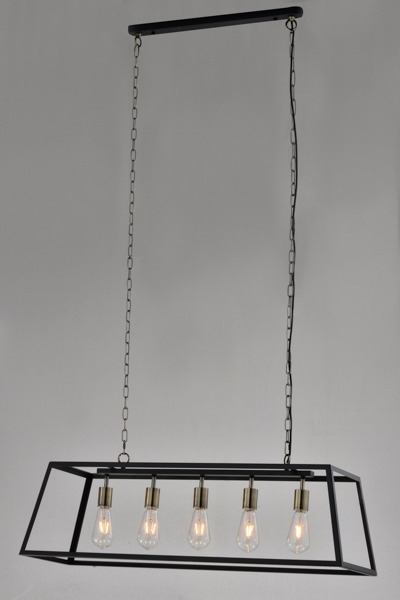 Luminária de teto pendente rústico trapeze preto com cinco lâmpadas Lustres Gênesis loja online de Lustres e Iluminação Decorativa.