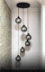 Lustre Pendente Sarvah Moderno 6 Globos Fumê Espelhado (Importado) Para Escadas e Casas Pé Direito Duplo e Alto.
