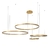 Lustre pendente com quatro anéis dourados em diferentes tamanhos, adequado para sala de jantar e sala de estar com pé direito duplo. Lustres Gênesis Site online venda de Lustres e Iluminação