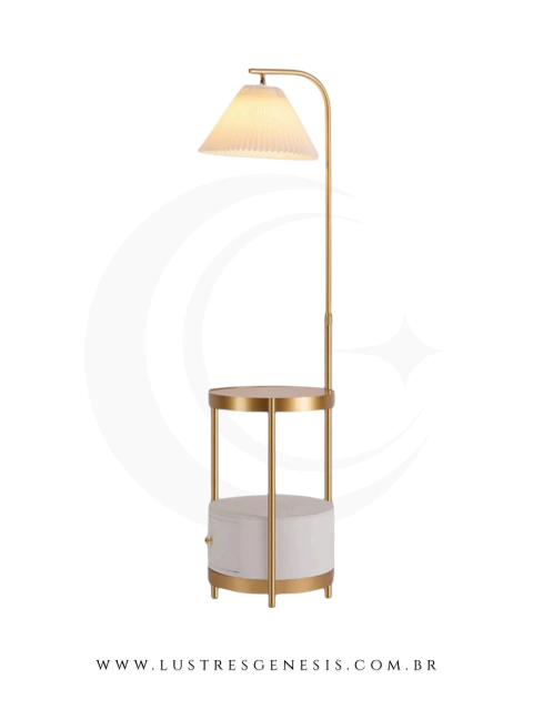 Abajur de chão com Mesa Dourado Rutahi Para Sala de Estar, Quartos e Escritórios