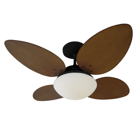 Ventilador de teto moderno Aliseu Vime Mogno com lâmpada central e pás de madeira Lustres Gênesis Site online venda de Lustres e Iluminação