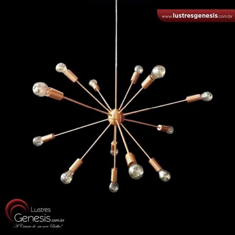 Lustre Átomo Sputnik com 13 braços em cobre, ideal para salas de jantar e estar. Lustres Gênesis loja online de Lustres e Iluminação Decorativa