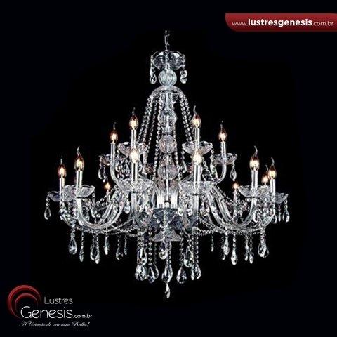 lustre de cristal clássico 18 braços  para pé direito duplo e alto Lustres Gênesis loja online de Lustres e Iluminação Decorativa