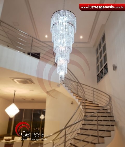 Lustre Cascata de cristal para Pé Direito Duplo Lustres Gênesis loja online de Lustres e Iluminação Decorativa