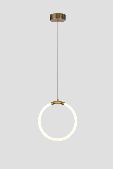 Luminária de teto pendente moderno LED integrado, modelo Tron, com design circular minimalista e acabamento em metal dourado. DCD01252  Lustres Gênesis - o melhore site da Internet para comprar Lustre