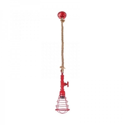 Luminária de teto pendente moderno com cúpula vermelha aramada e cabo de corda. Lustres Gênesis loja online de Lustres e Iluminação Decorativa