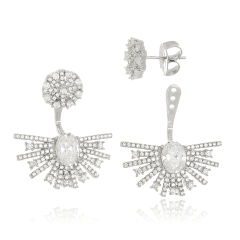 BRINCO EAR JACKET  ZIRCÔNIAS BANHO RÓDIO SEMIJOIA