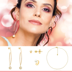 BRINCO ARGOLA GOTA COM PÉROLA BANHADO A OURO SEMIJOIA