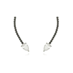 BRINCO EAR CUFF PRETO GOTA CRISTAL SEMIJOIA