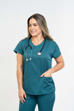 Pijama Cirúrgico Feminino Alfa Verde Petróleo - loja online