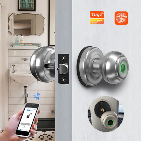 CERRADURA INTELIGENTE POMO HUELLA DIGITAL ALUMINIO MOM SMART HOME K409