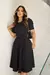 Vestido Midi,Cor preto,Tecido em  Piquet com elastano, Manga Princesa 