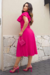 Vestido Midi,Cor Pink,Tecido em Crepe Plissado, Malha Paris