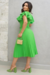Vestido Midi,Cor Verde Lima,Tecido em Crepe Plissado, Malha Paris