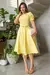Vestido Midi,Cor amarelo,Tecido em  Piquet com elastano, Manga Princesa 
