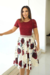 Vestido Midi,Cor Vermelho,Estampa Floral,Tecido Piquet c/Renda Manga Curta