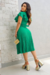 Vestido Midi,Cor Verde,Tecido em Crepe Plissado, Malha Paris