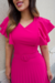 Vestido Midi,Cor Pink,Tecido em Crepe Plissado, Malha Paris
