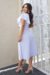 Vestido Midi,Cor Branco,Tecido em Crepe Plissado, Malha Paris
