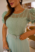 Vestido Longuete,Plissado,Cor Verde,Tecido Renda Arrastão com saia em Malha.