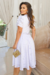 Vestido Midi,Cor Branco,Tecido Malha Lese,Cinto de Laço,Manga Curta