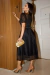 Vestido Longuete,Plissado,Cor Preto,Tecido Renda Arrastão com saia em Malha.