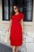 Vestido Midi,Cor Vermelho,Tecido em Crepe Plissado, Malha Paris