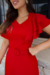 Vestido Midi,Cor Vermelho,Tecido em Crepe Plissado, Malha Paris