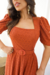 Vestido Midi,Cor Tijolo,Tecido Malha Lese,Manga Curta,com Cinto Forrado.